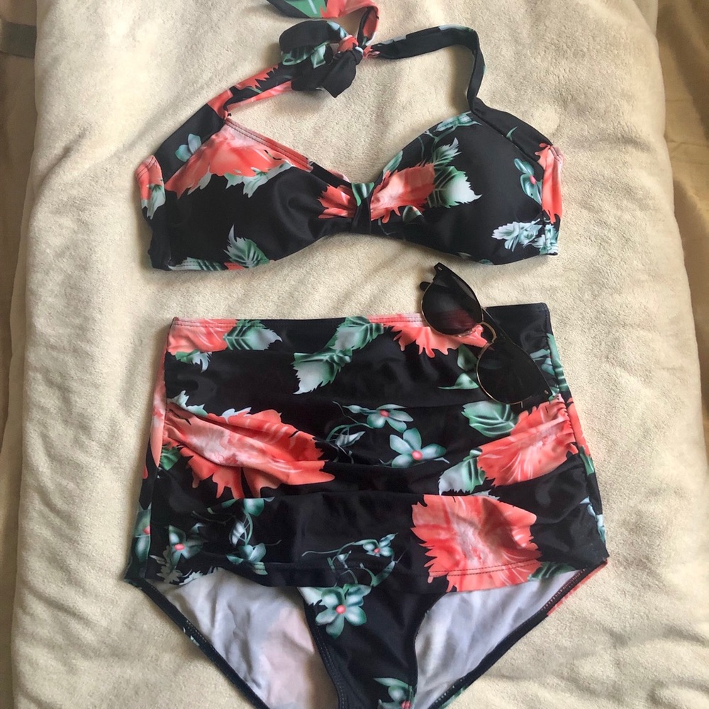 Floral High-Waisted Swimsuit
